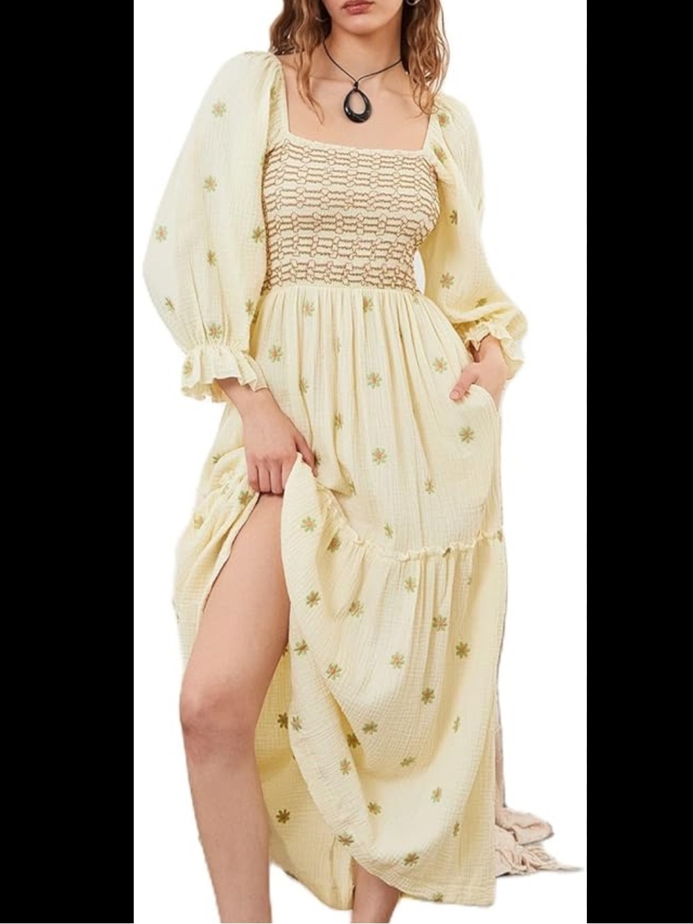 NWOT Free People Dahlia Embroidered Maxi dress Pearl Island